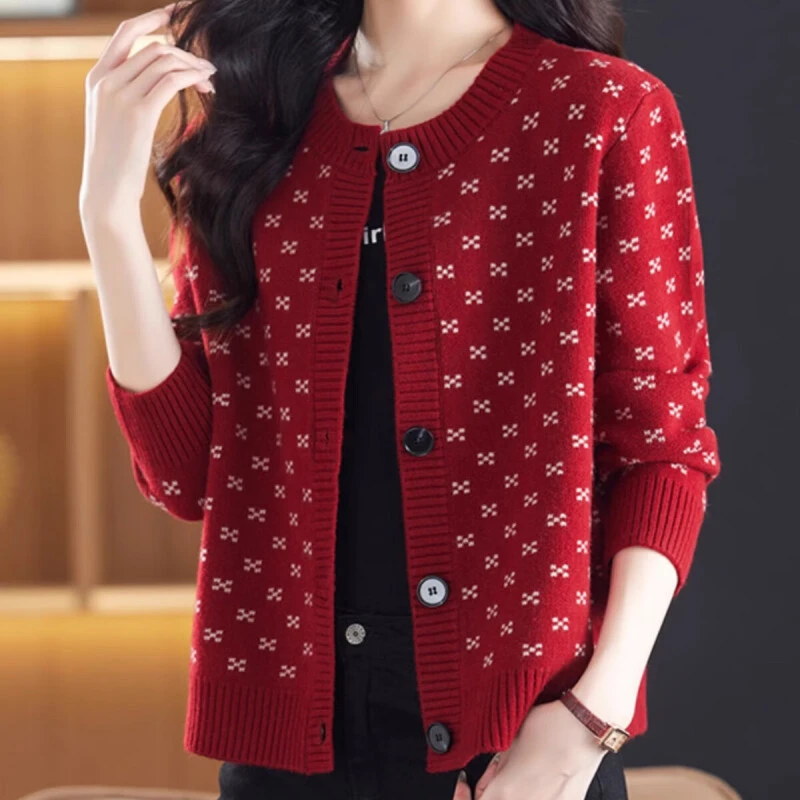 新年红色针织开衫女短款早秋季2024新款爆款秋冬上衣外搭毛衣外套