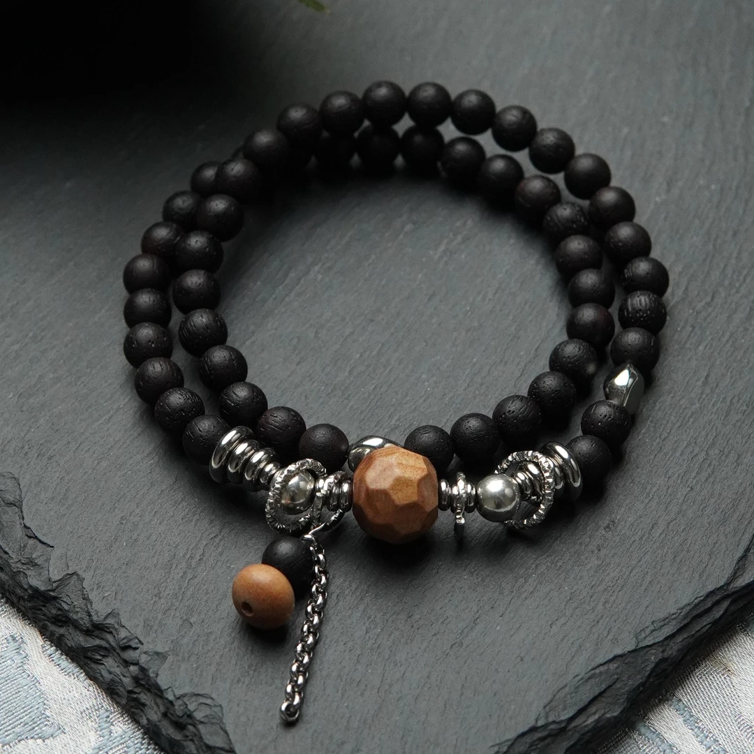 碎银几两 天然缅甸降真香6mm圆珠老山檀雕刻顶珠10*11mm手串