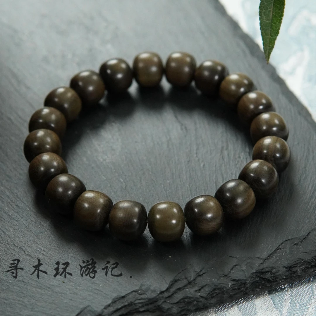 印度天然老山檀阴沉料9mm*10mm单圈手串