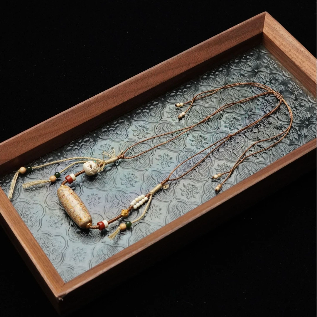 天降神童 天然猛犸牙雕刻阿呆11*11mm编绳项链