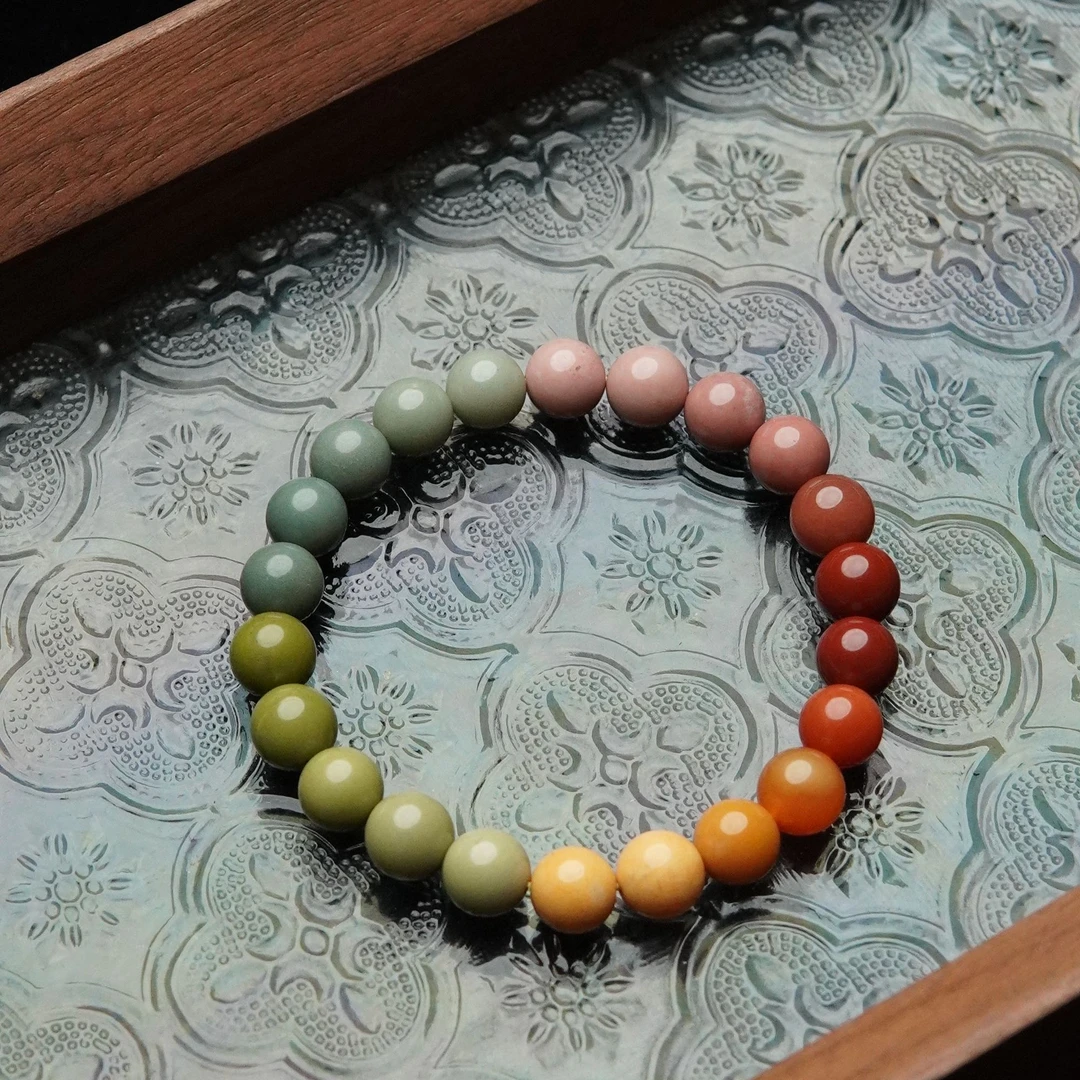 马卡龙 天然阿拉善多彩玛瑙7-8mm圆珠单圈手串