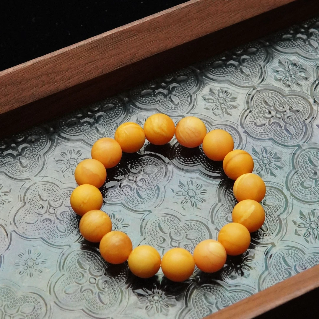 蛋黄派 天然蜜蜡磨砂蜜蜡12mm单圈手串