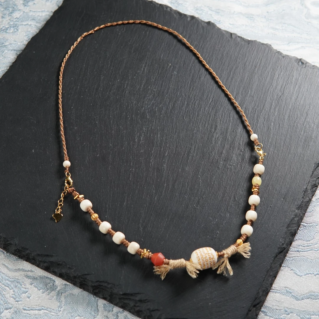 小王子 天然猛犸牙5*6mm+顶珠12*10mm雕刻五条手串