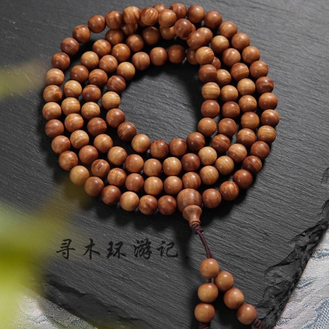 黑肉老山檀毕业满水波纹6mm素珠108颗印度天然特殊纹理