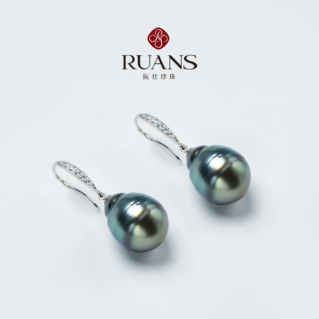 阮仕 大溪地珍珠耳饰13-14mm海水气质14k金极强光RSAE00781B