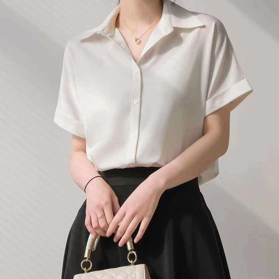 冰丝阳光段垂感白衬衫女夏季薄款设计感小众通勤职业OL气质衬衣