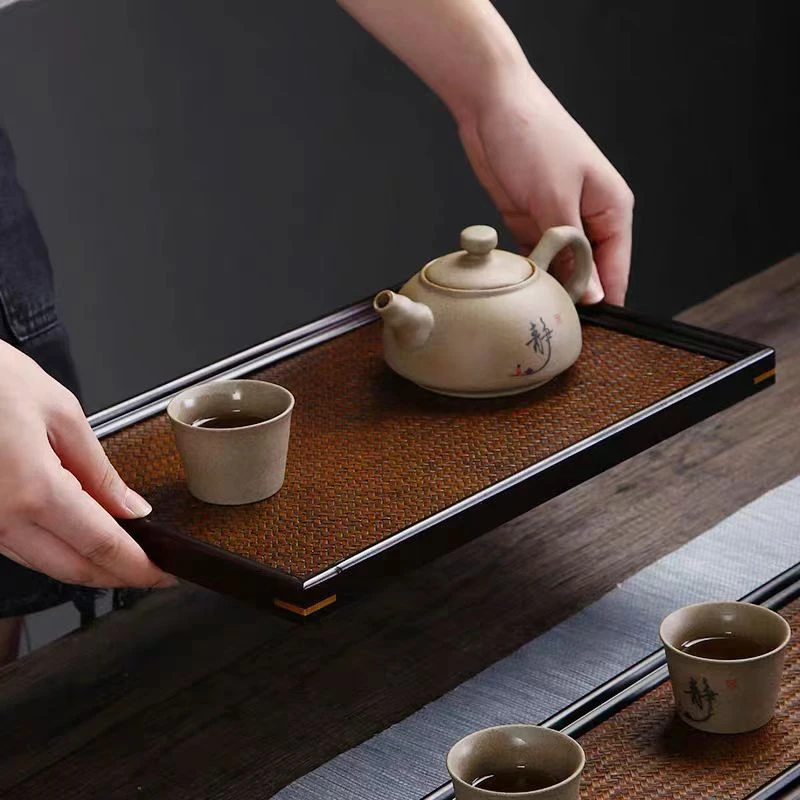 竹席面干泡茶盘杯垫竹制托盘奉茶盘收纳隔热壶承日式功夫茶道配件