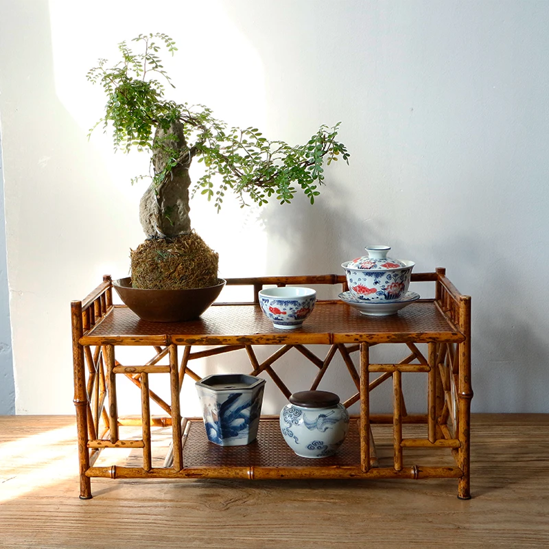 梅鹿竹紫竹精工冰裂茶棚茶具收纳展示柜多宝格博古架茶室桌面茶柜