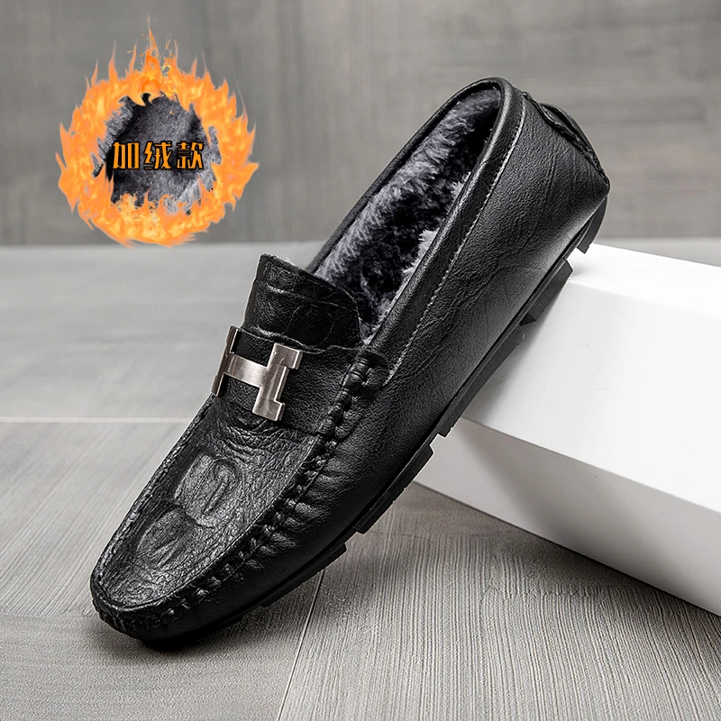 冬季新款男加绒加棉豆豆鞋休闲舒适百搭保暖棉鞋一脚蹬套脚懒人鞋