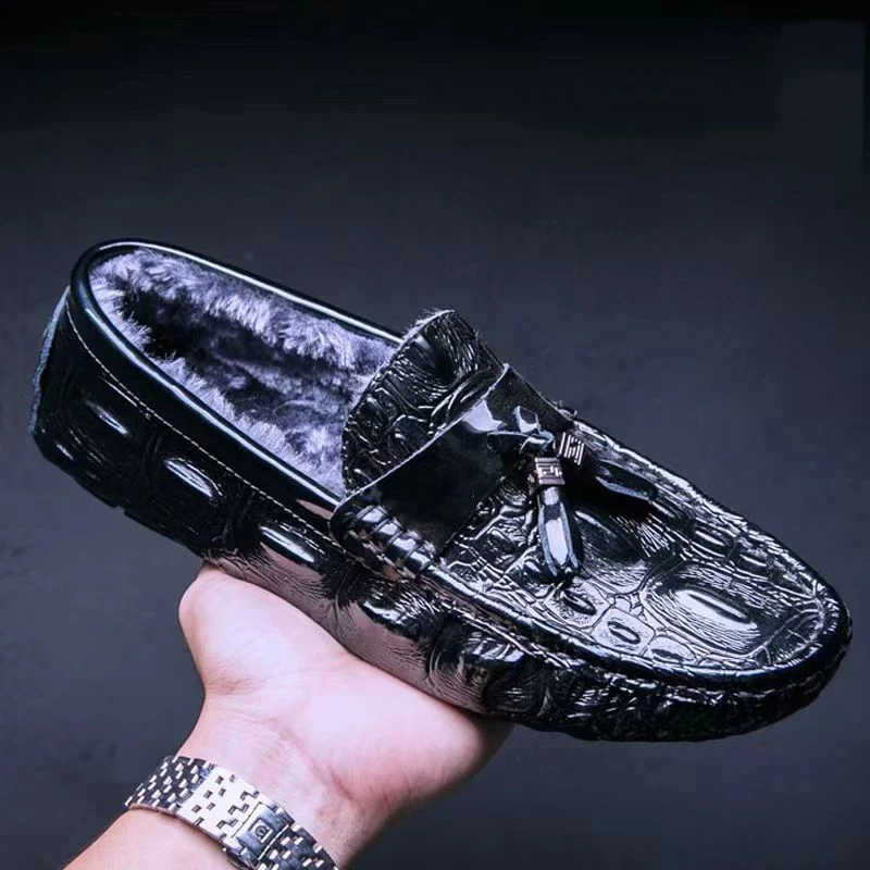 唐戈冬季加绒保暖潮流休闲鞋韩版流苏真皮豆豆鞋男士百搭软底潮鞋