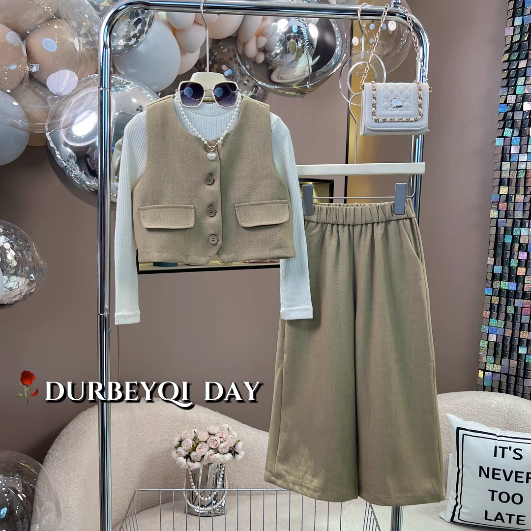 DURBEYQI/朵贝奇女童2025春季韩版休闲马甲时尚阔腿裤套装4599