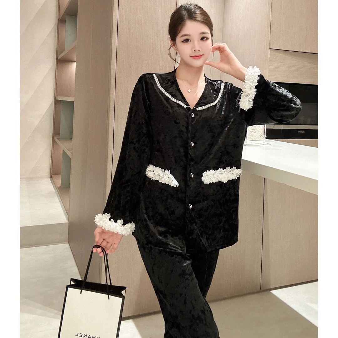 金钻绒睡衣女秋冬新款长袖高级感轻奢套装春秋网红加厚保暖家居服