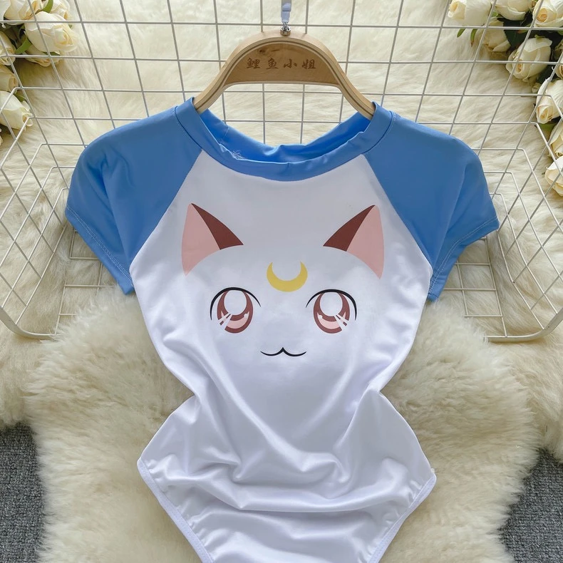 新款内女士高叉紧身洋气连体衣时尚小野猫睡衣白色家居服ins夏季