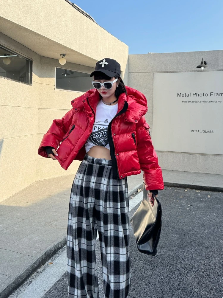 【Q哥家】潮牌羽绒服女短款2024冬季新款宽松亮面面包服保暖外套