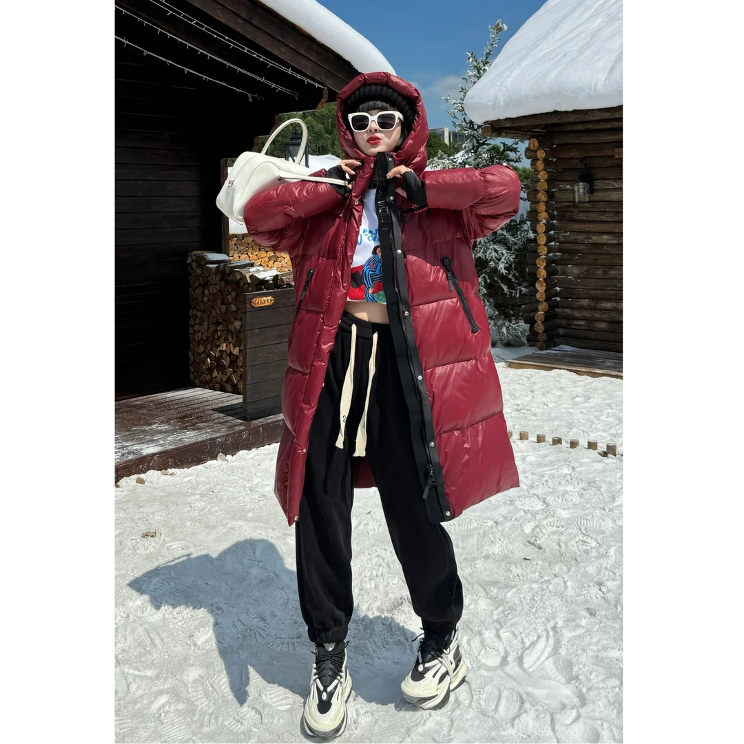 【Q哥家】潮牌羽绒服女长款2024冬季新款宽松亮面面包服保暖外套