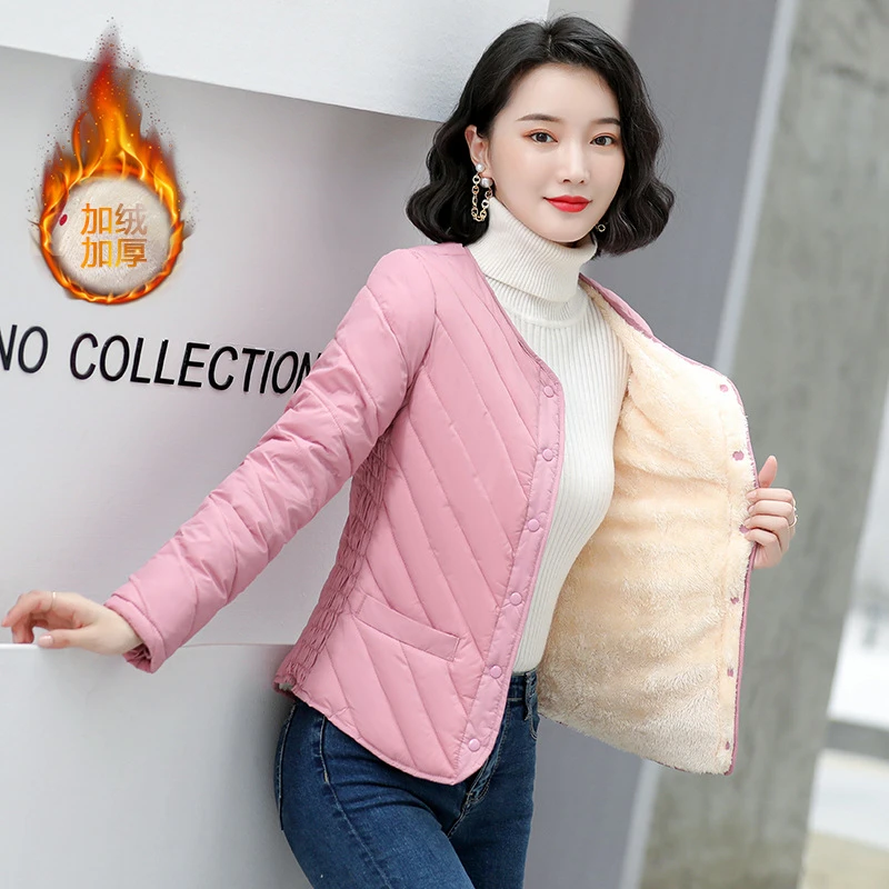 韩版女士短款加绒加厚内胆棉衣冬季秋冬立领棉服保暖外套中老年款