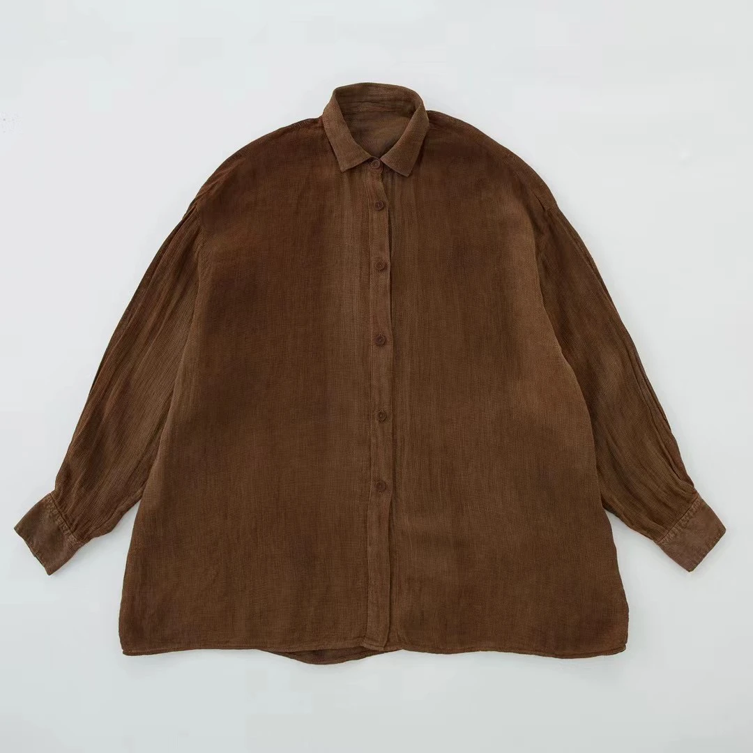 布衣家小铺子推荐～原创垒土草木染网格麻大衬衫C563