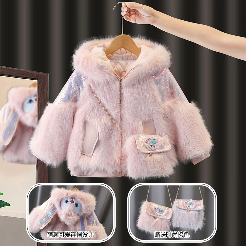女童外套冬款洋气爆款加厚仿皮草冬季小香风冬天儿童装加绒毛毛衣