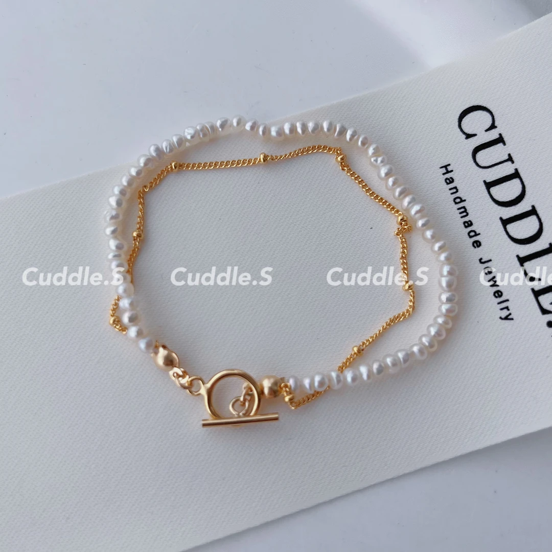 合金手链 Cuddle 进口14KGF 巴洛克珠豆豆双层手链项链 0049