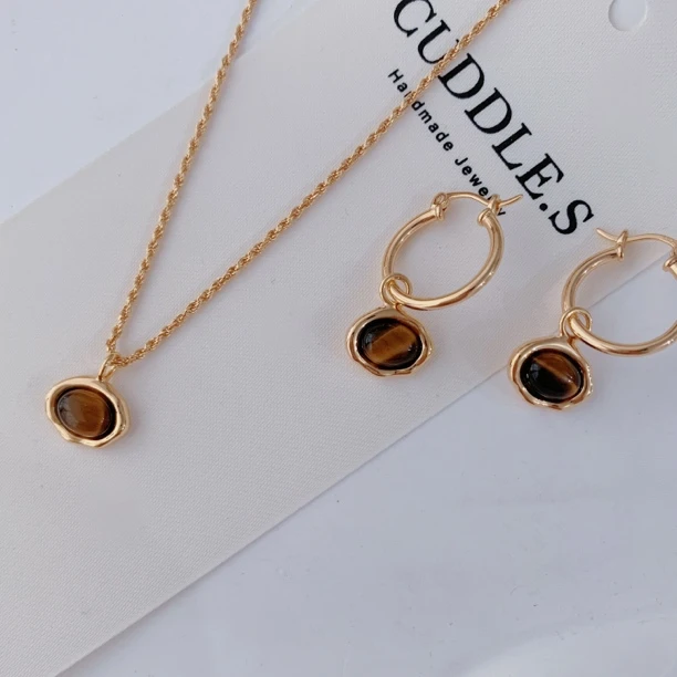 925银耳饰 Cuddle 纯银虎珀松林 虎眼耳环两戴款 轻奢复古0039