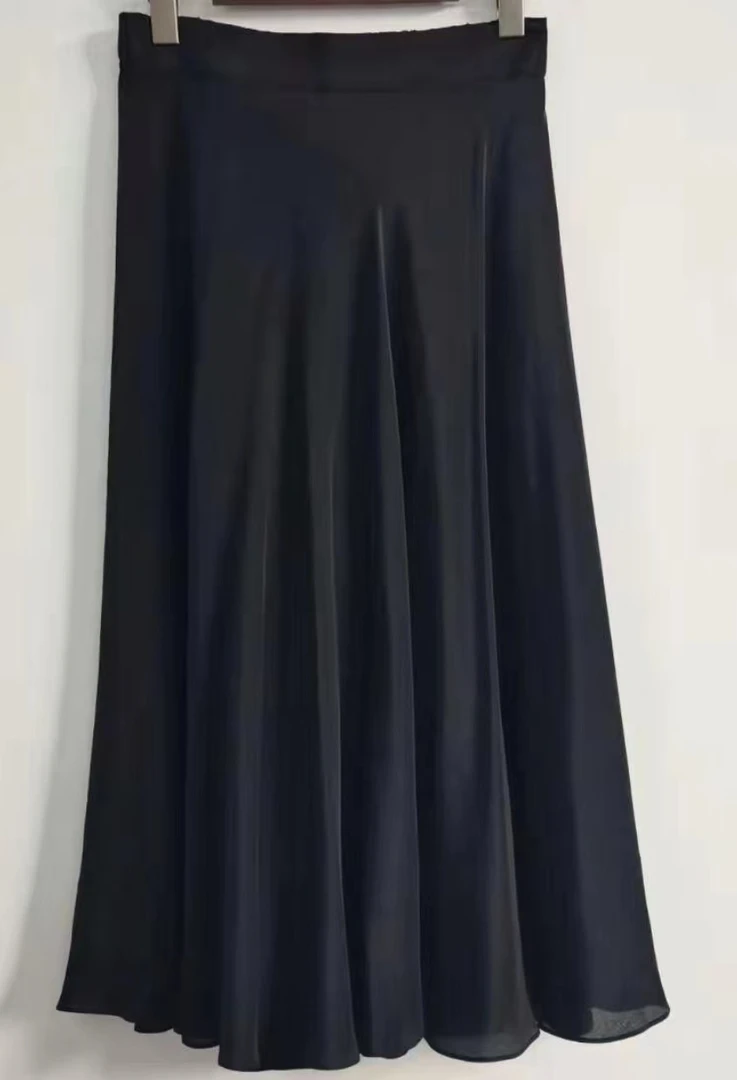 真丝纯黑半身裙 大摆裙 显瘦半身裙 女装半身裙