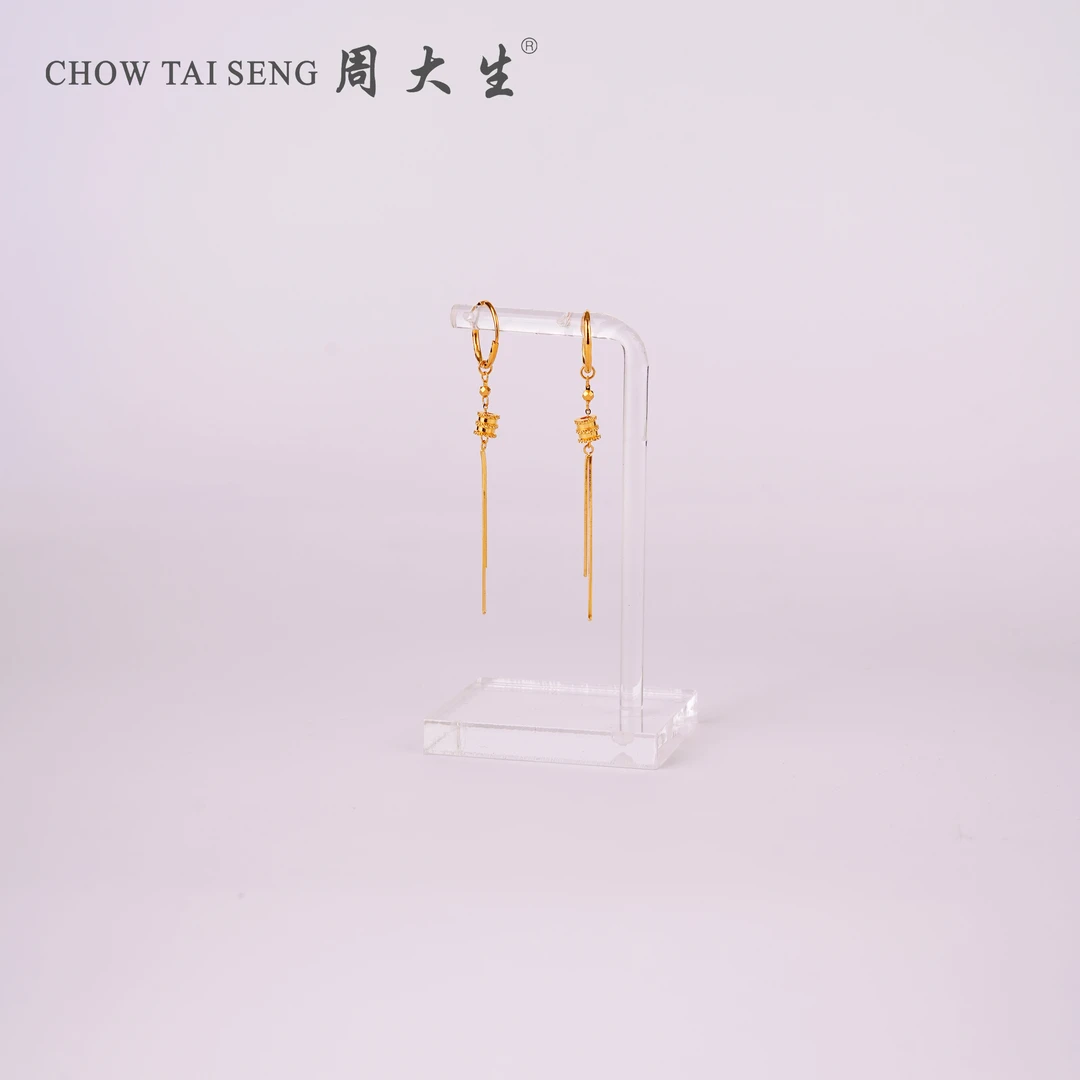 Chow Tai Seng/周大生小蛮腰带蛇骨流苏足金耳圈 3.81g 164号