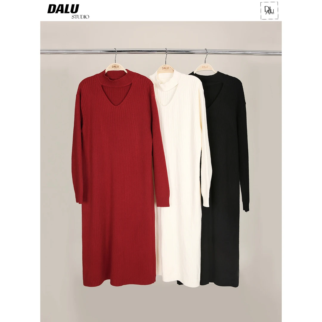 DALU  小个子BI备！三色 暖糯舒适的设计感针织打底连衣裙