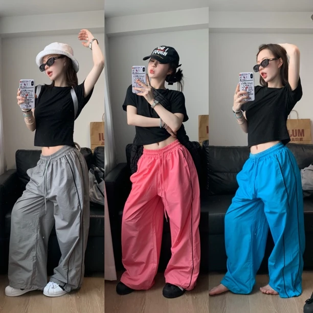 清清“No退No换”夏天阔腿裤可束脚降落伞裤#008