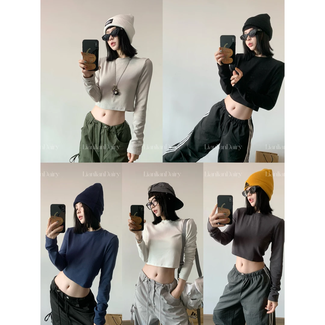 LianlianDairy 长袖T恤百搭圆领打底衫