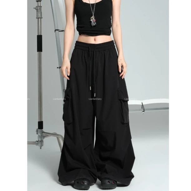 LianlianDairy 美式抽绳工装裤降落伞直筒休闲