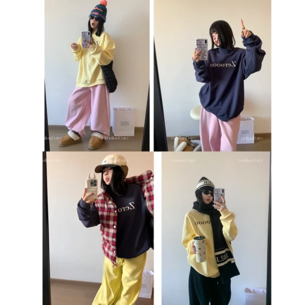 LianlianDairy No退No换 宽松百搭套头上衣zero字母印花加绒卫衣