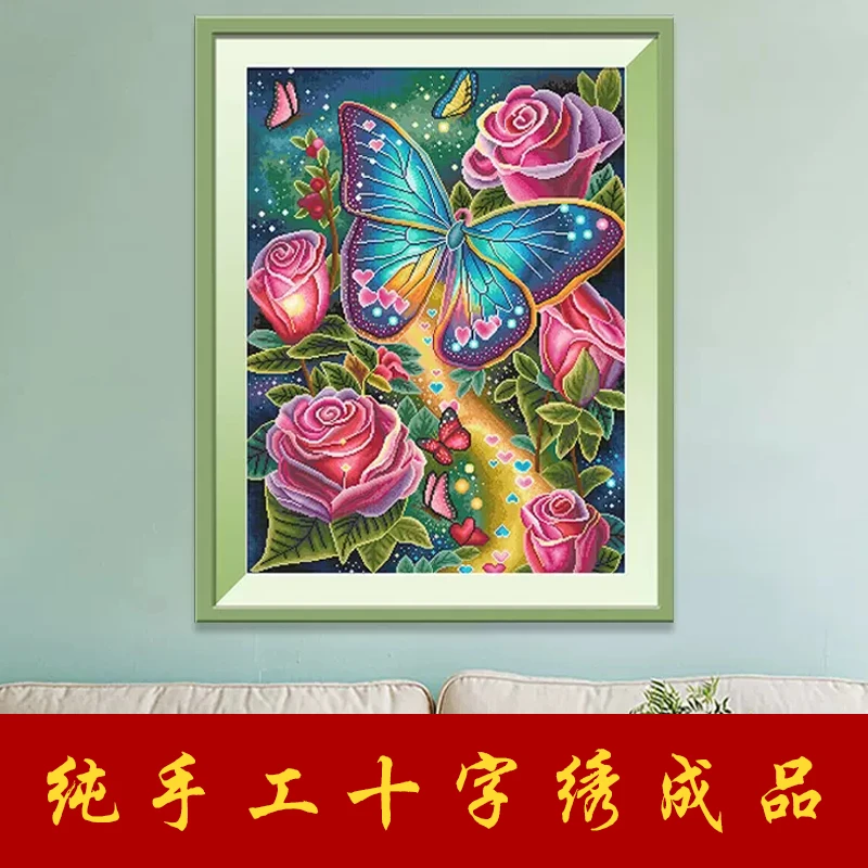 新款花开蝶自来满绣纯手工十字绣成品简约客厅装饰画挂画