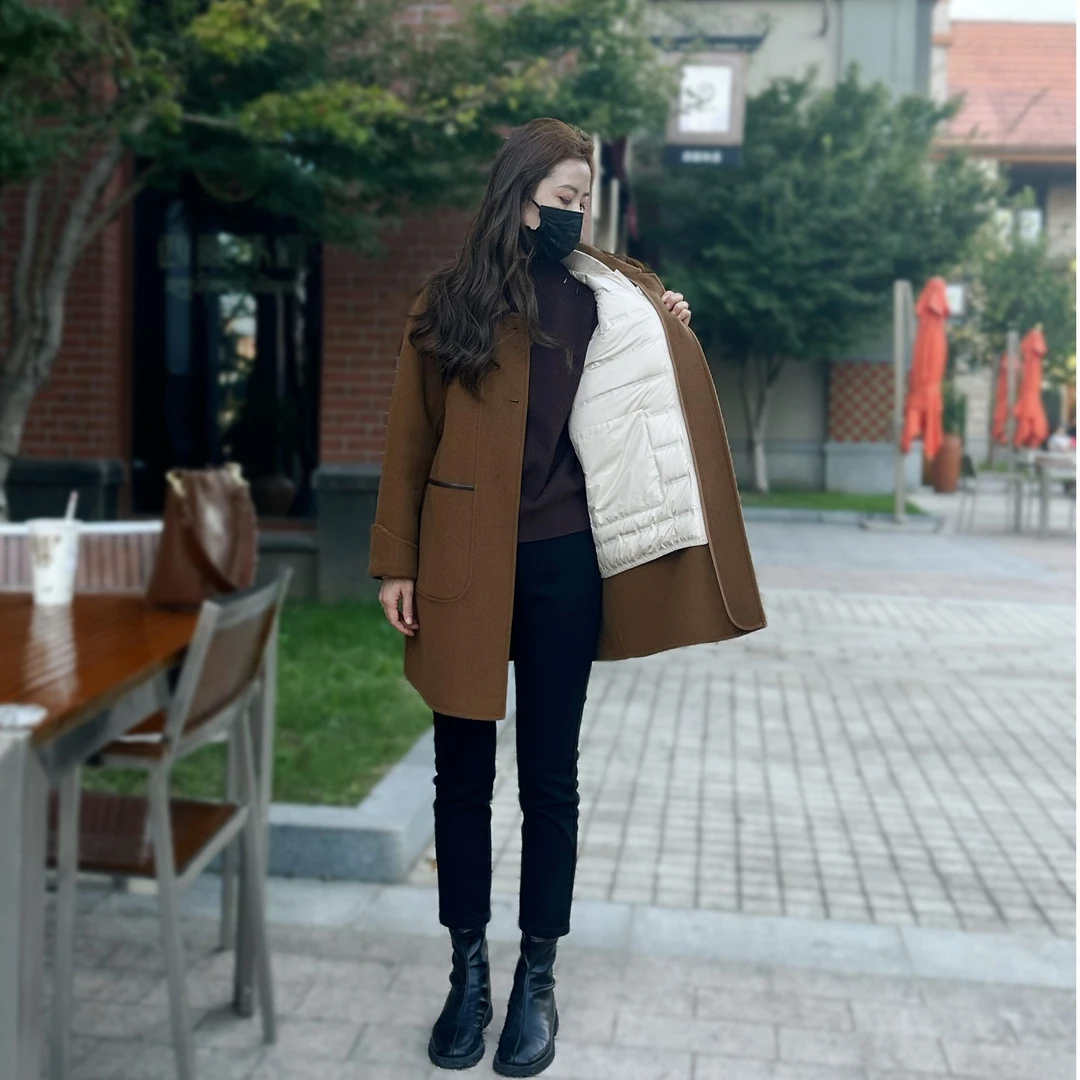 彩搭N575-2023年轻奢女款可拆卸内胆鹅绒大衣鹅绒服羊毛外套11.15