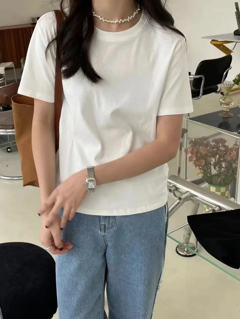 欧洲站2023年简约韩版基础夏季纯色短袖