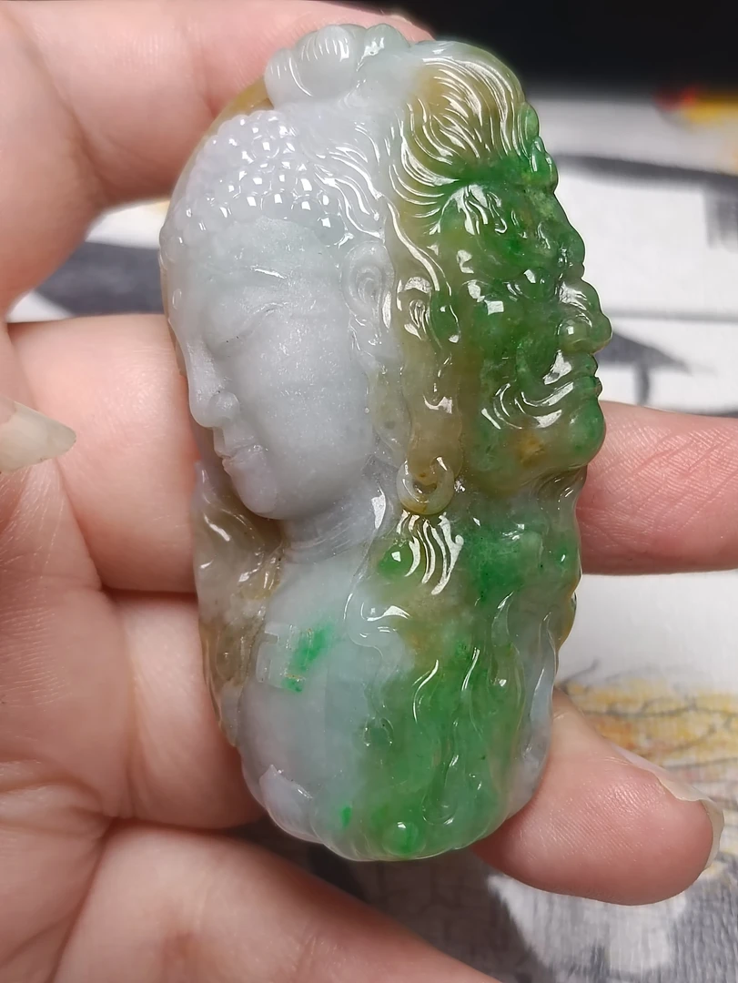 天然缅甸翡翠A货黄加绿一念