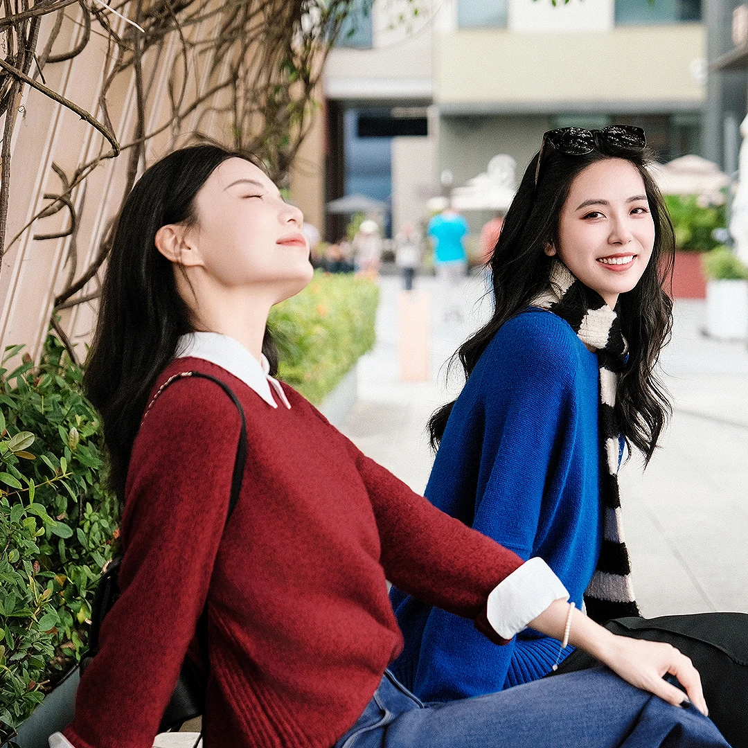 谭飞北平印象颐和羊毛衫官方秋冬季新款红色绵羊毛针织衫毛衣女