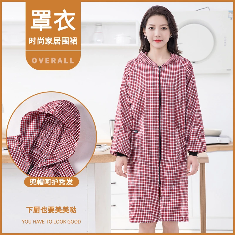 JIAQILI/佳绮利加肥加大罩衣棉布防油防污厨房家用透气上班工作服