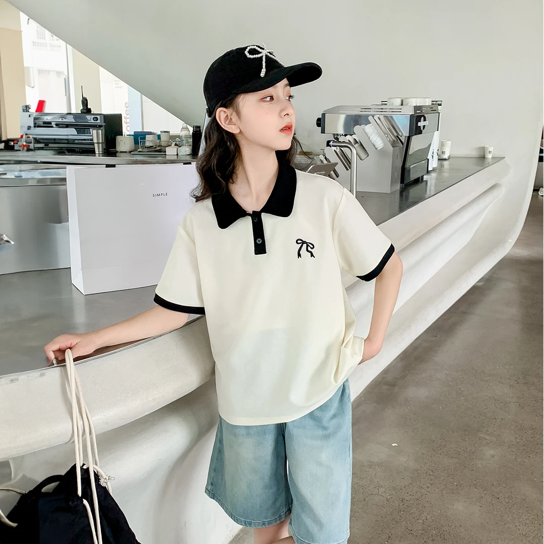 女童夏季2024新款Polo衫女大童休闲时髦夏装女孩宽松上衣X61002