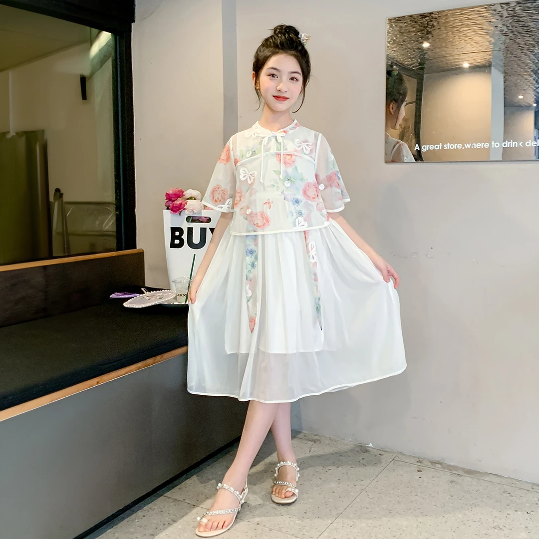 女童连衣裙2024夏款新款洋气大童夏季女孩碎花裙时尚洋气X61059