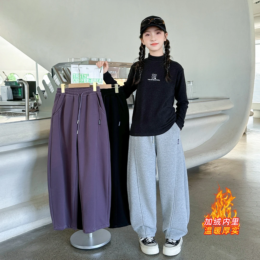 女童2024新款加绒裤子秋冬外穿洋气冬装休闲中大童长裤Q61637