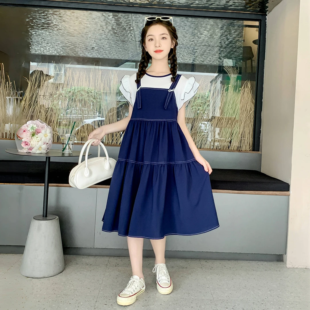 黑尼木木女童夏装连衣裙2024新款假两件背带裙儿童夏天裙子X61276