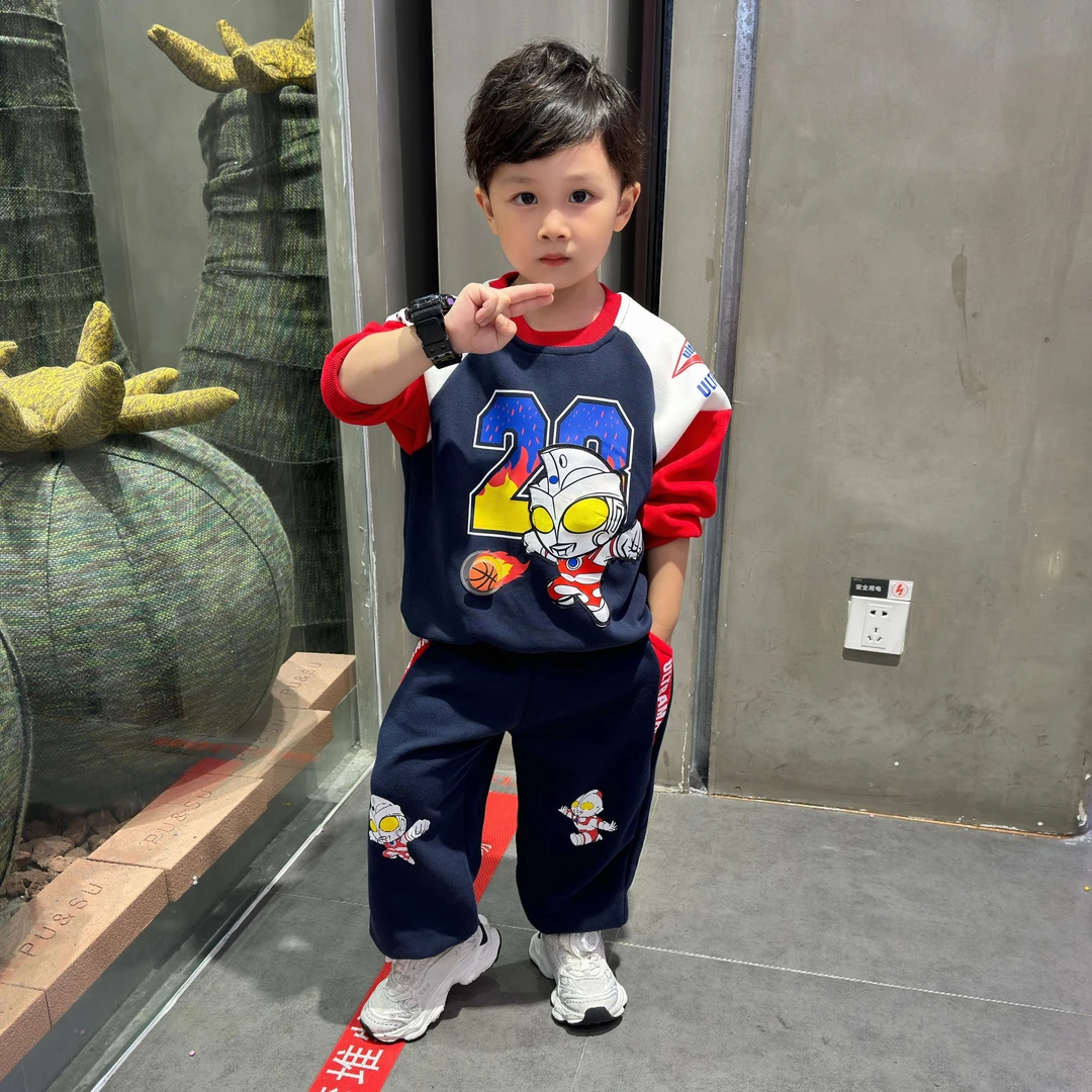 奥特曼衣服男童秋款套装2024新款男孩春秋装网红宝宝帅气衣服
