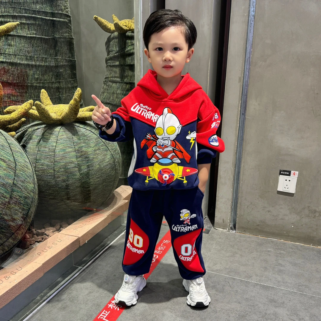 奥特曼衣服男童加绒套装2024新款儿童装秋冬男宝卫衣男孩冬装
