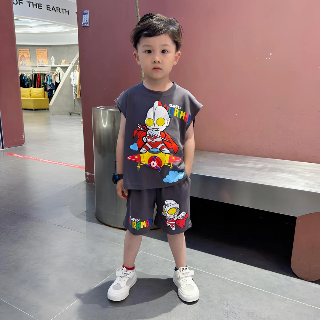 奥特曼衣服男童夏装套装2024新款宝宝无袖男孩夏季薄款背心套