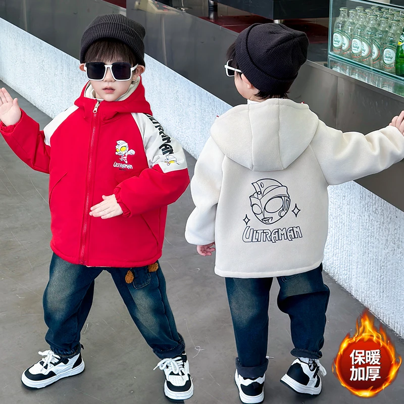 奥特曼男童加绒外套秋冬2024新款儿童双面穿奥利绒男孩宝三防上衣