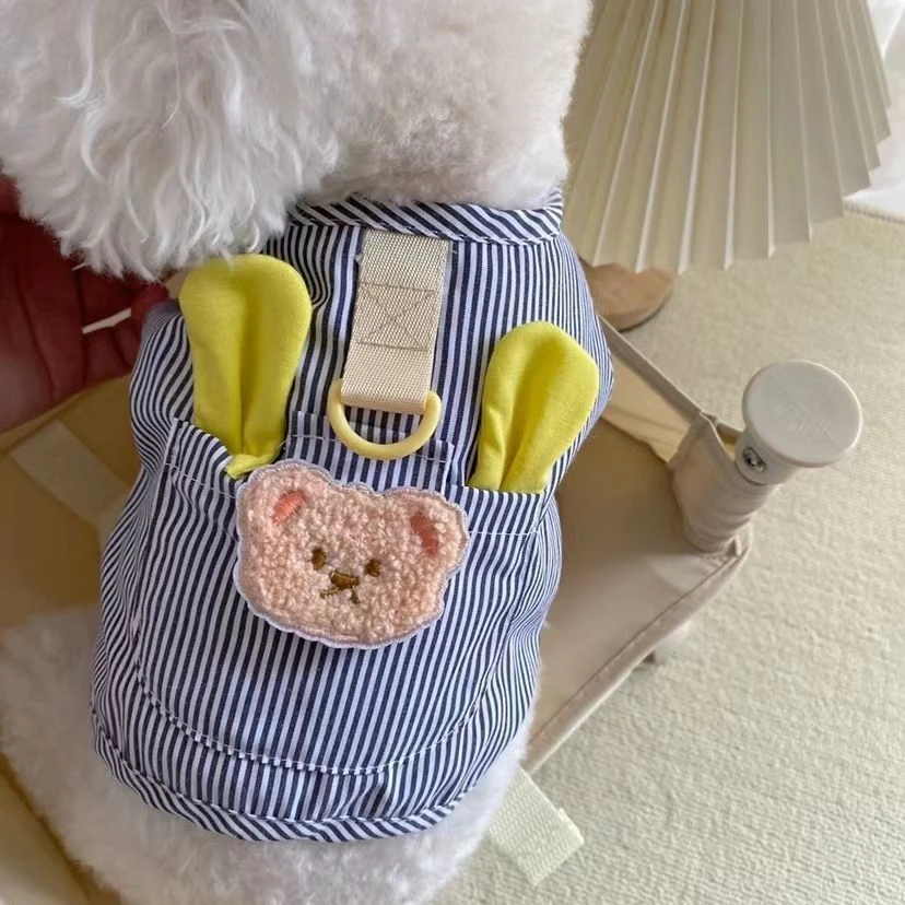 叭萌宠物衣服狗狗胸背无牵引带背心泰迪猫咪衣服宠物服装竖条胸背