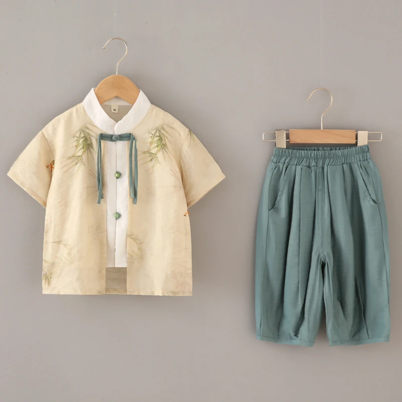 男童中国风汉服套装夏季新款短袖国风衬衫男宝宝生日学校幼儿演出