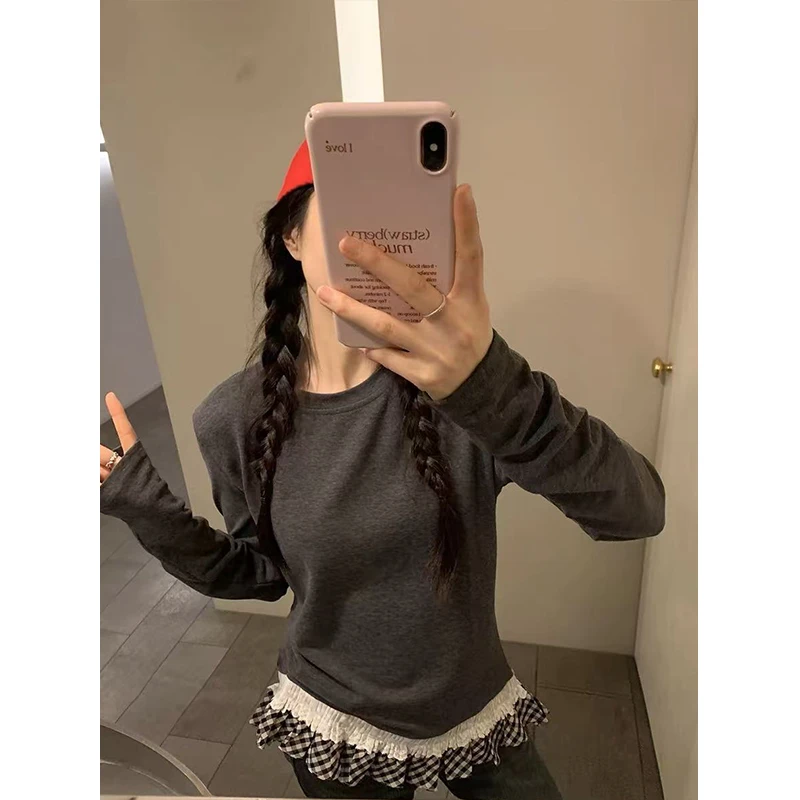 秋冬新款加厚磨毛百搭假两件时尚打底衫气质休闲长袖修身上衣3183