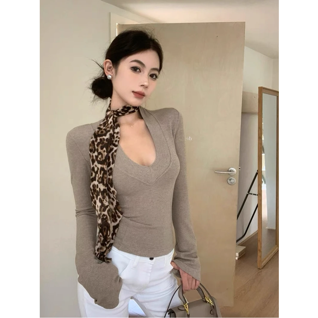 秋冬气质百搭V领打底衫内里双面绒加厚长袖百搭显瘦修身上衣3157