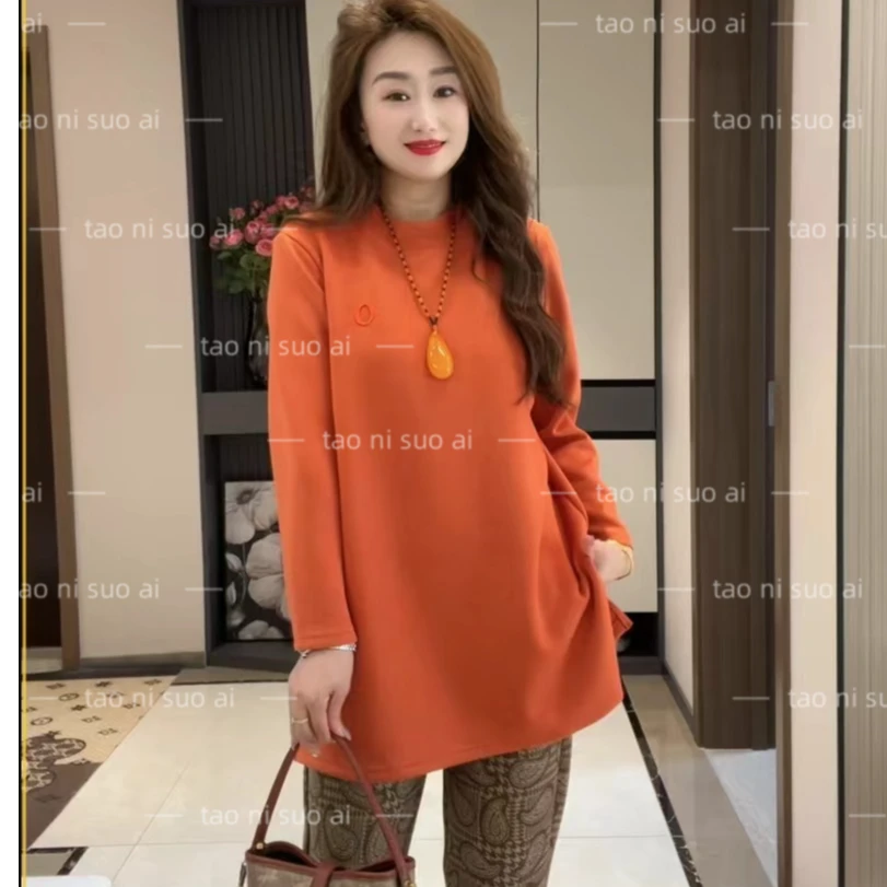 9666秋季新款百搭时尚半高领O标九分袖休闲中长款打底衫